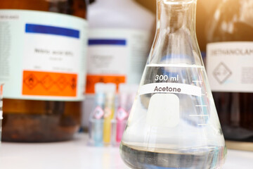 acetone in glass, chemical in the laboratory and industry