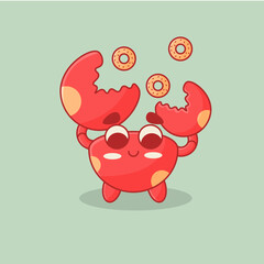 Cute Crab with Doughnut vector design