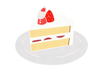 カットされたクリスマスケーキのイラスト（版画風）