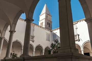 Lovely arched view of the Minorite Monastery in Piran, Slovenia.