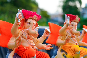 Colorful Lord Ganesha statue or sculpture for lord ganesha festival.