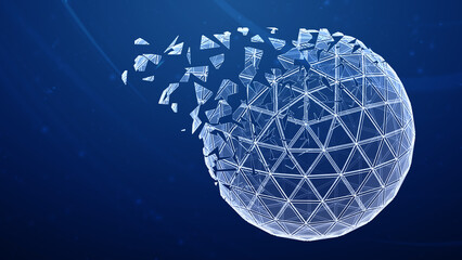 Three-dimensional sphere isolated on abstract blue background. 3D illustration.