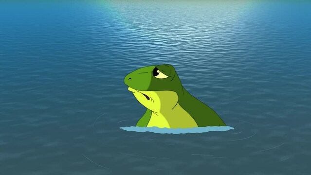 Big Green frog jumps out of the water 4K