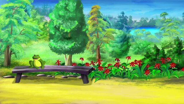 Green frogs croak and jumping 4K