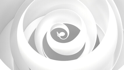 rendered simple-3D scene of modified spiral object forming a pattern of a white flower corolla in grayscale