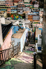 Fototapeta na wymiar Colorful city village houses alley way steps view of Gamcheon Cultural Village in Busan South Korea