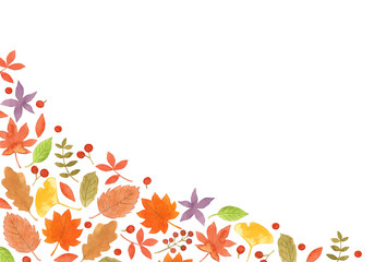 水彩絵の具で描いた秋の紅葉フレーム