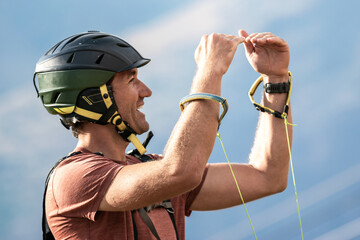 A paraglider pilot, instructor explaining theory
