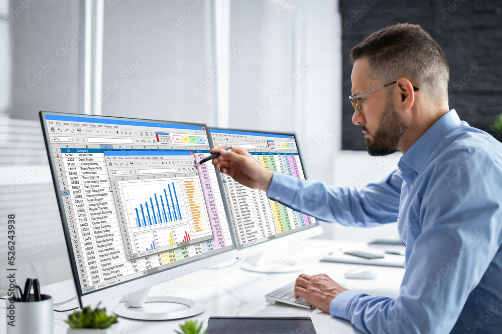 Poster Analyst Working With Spreadsheet Business Data