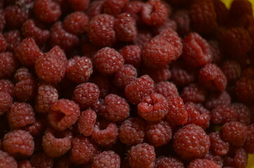 Raspberries on the dark background