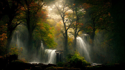 Waterfall in the autumn forest.