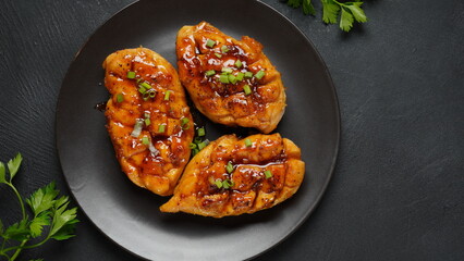 Glazed Chicken breast in a honey Sweet and Sour marinade - obrazy, fototapety, plakaty