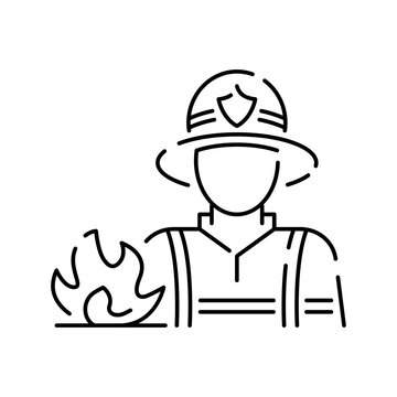 Firefighter and Fire department line icon. Included the icons as fire, fireman, burn, emergency, hydrant, alarm and more. Fireman