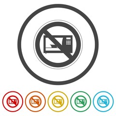 No microwave - Not allowed sign. Set icons in color circle buttons