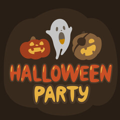 Fototapeta premium Helloween holiday background template with cute funny spooky ghost and pumpkins.