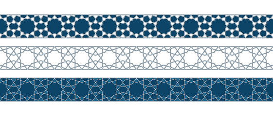 Set of borders of Islamic pattern for Ramadan greetings cards and templates. Vector illustration.
