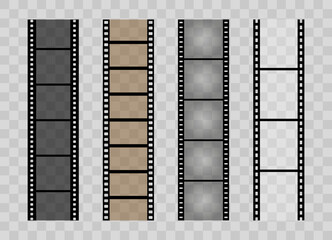 Film strip set. Cinema blank frame collection. Filmstrip retro template. Vector illustration.