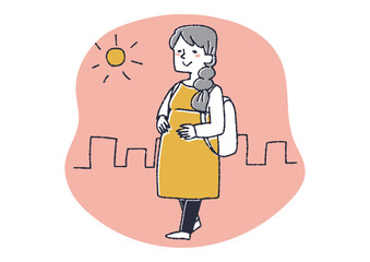 散歩など軽い運動をする妊婦　出産の準備をする女性達
