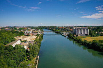 aerial view on the cities of Melun and La Rochette in Seine et Marne