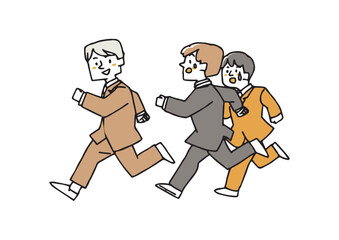 他の同僚達を追い抜いていくスーツの男性　早いスピードで進んでいくビジネスマン達