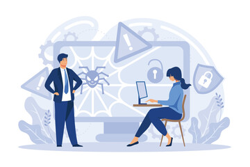 Businessmen get advertising, phishing, spreading malware irrelevant unsolicited spam message. Spam, unsolicited messages, malware spreading concept. flat vector modern illustration