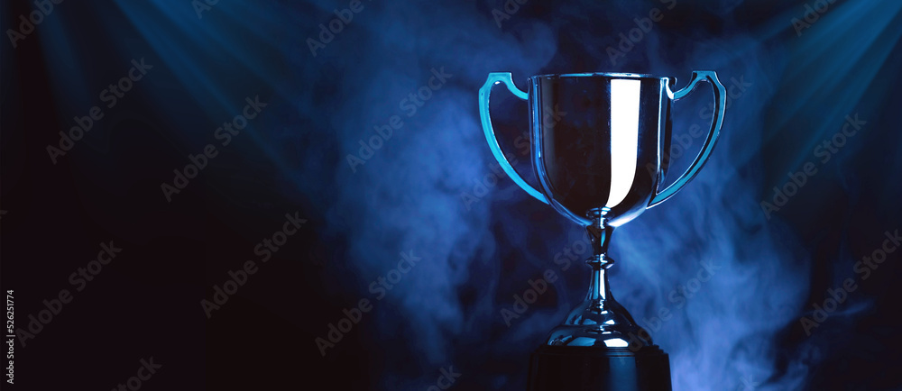 Wall mural silver trophy award competition with smoke in the dark , blue tone