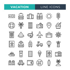 Travel and vacation line icons set. Vector line icons.