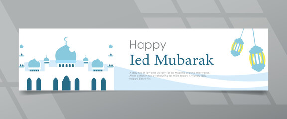Ramadhan Kareem Happy Ied Mubarak Mosque and Lantern Banner Design