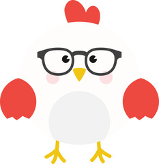Geek  Chicken Animal Cartoon Character.