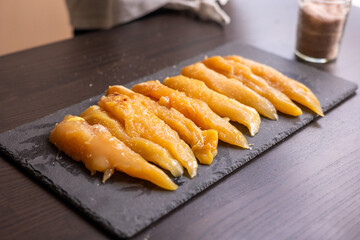raw chicken fille close up on the kitchen table