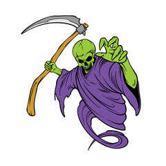 grim reaper cartoon for halloween - obrazy, fototapety, plakaty