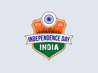 India independence day. People celebrate the 15th of August with a navy blue wheel on the shield.