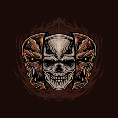 skull with oni mask Illustration