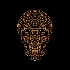 The gold skull baroque ornaments illustration