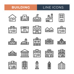 Building line icons set. Vector line icons.