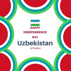 September 1st Happy Independence Day of Uzbekistan poster design with flag and bold text. Independence Day celebrations Unique design with frame border in flag colours 2022.Template for banner etc.