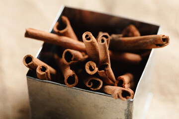 cassia cinnamon sticks in a bowl