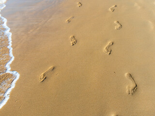 Fototapeta na wymiar footprints in the sand of La Barrosa beach in Cadiz, Spain