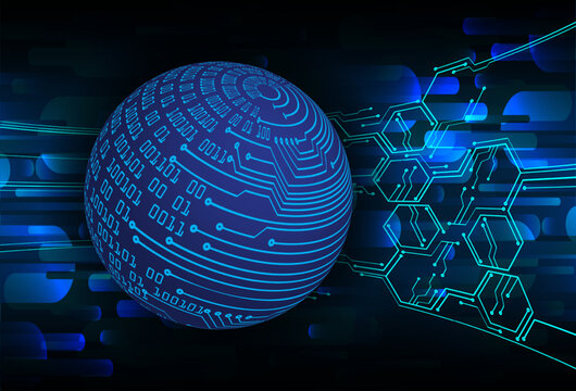 world binary circuit board future technology, blue hud cyber security concept background