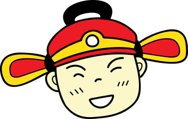 hand drawn Chinese boy wearing a red hat illustration on transparent background
