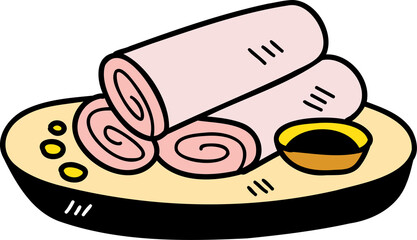 hand drawn dumplings placed on a plate illustration on transparent background