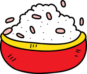 hand drawn rice in red bowl illustration on transparent background