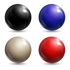 Set of colorful balls with shadows from below realistic vector isolated on white background. Shiny, metallic spheres with various light reflections on chrome surface 3d illustrations collection
