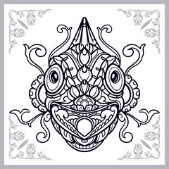 Chameleon head zentangle arts isolated on white background