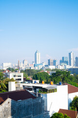 Fototapeta na wymiar Jakarta, Indonesia - August 12 22: A view of buildings in central Jakarta during morning. This picture was taken from the hotel in Cikini.