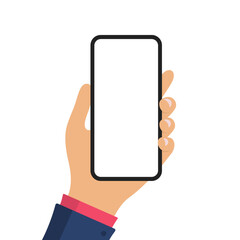 Businesswomen Hand Holding Black Smartphone with White Screen.