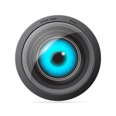 Blue eye inside the camera lens.
