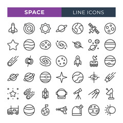 Space line icons set. Vector line icons.