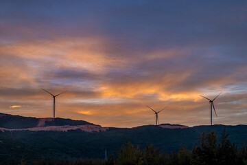 Landscape with Turbine Green Energy Electricity, Windmill for electric power production, Wind turbines generating electricity on mountain at Quy Nhon, Binh Dinh, Vietnam. Clean energy concept.