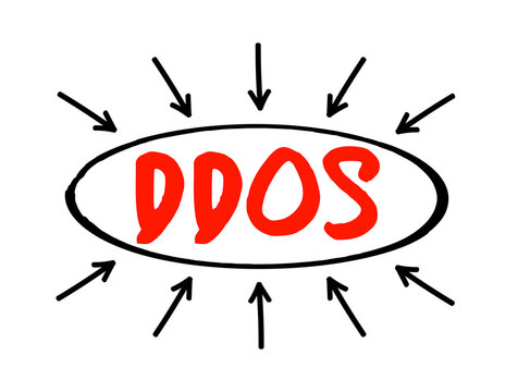 DDoS - Distributed Denial Of Service Attack Occurs When Multiple Machines Are Operating Together To Attack One Target, Acronym Text With Arrows